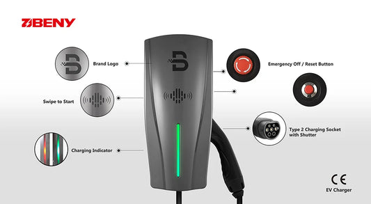 Elbiloplader med fastmonteret Kabel